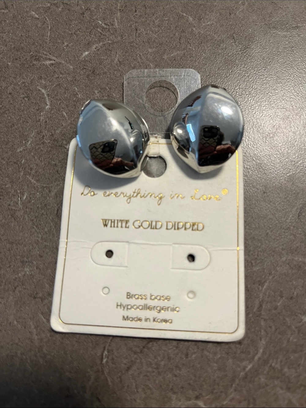 Do everything in love Silver-Tone Textured Dome Earrings- White Gold Dipped 1”.